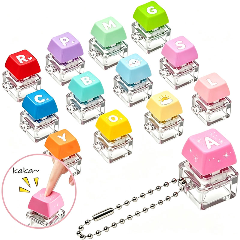 Fidget Cube Original - พวงกุญแจคลิกเกอร์คลายเครียดแบบกดปุ่มเดี่ยวสีสันสดใส ปรับแต่งได้ตามต้องการ รูปทรงลูกบาศก์นุ่มนิ่ม จี้คีย์บอร์ด
